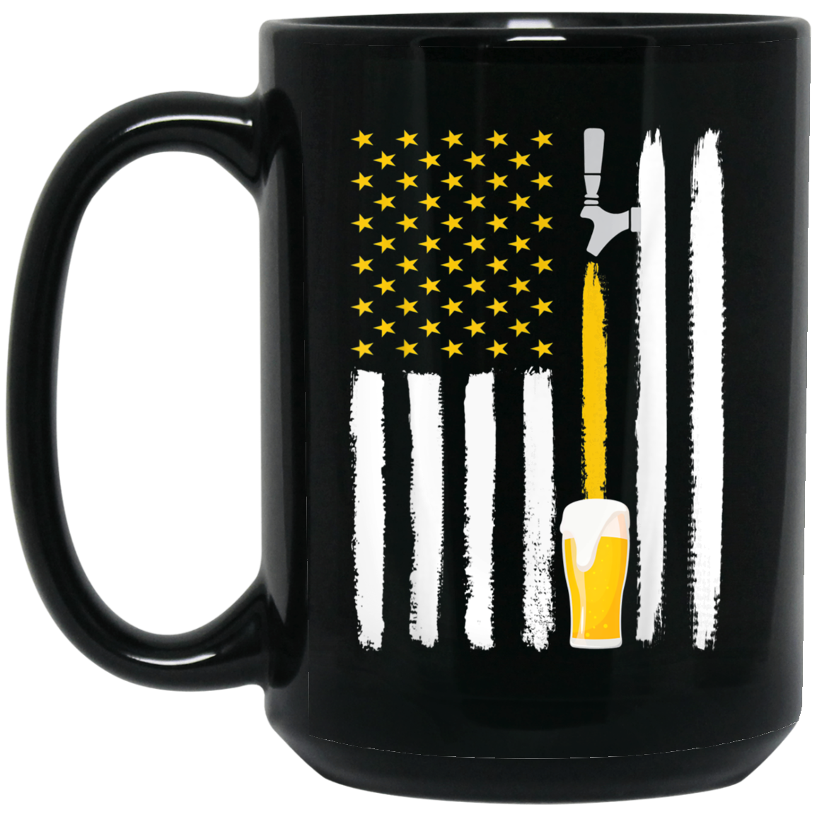 American Flag Craft Beer Shirt - USA Great Gifts 4th Of July Cup 15 oz Black Coffee Mug